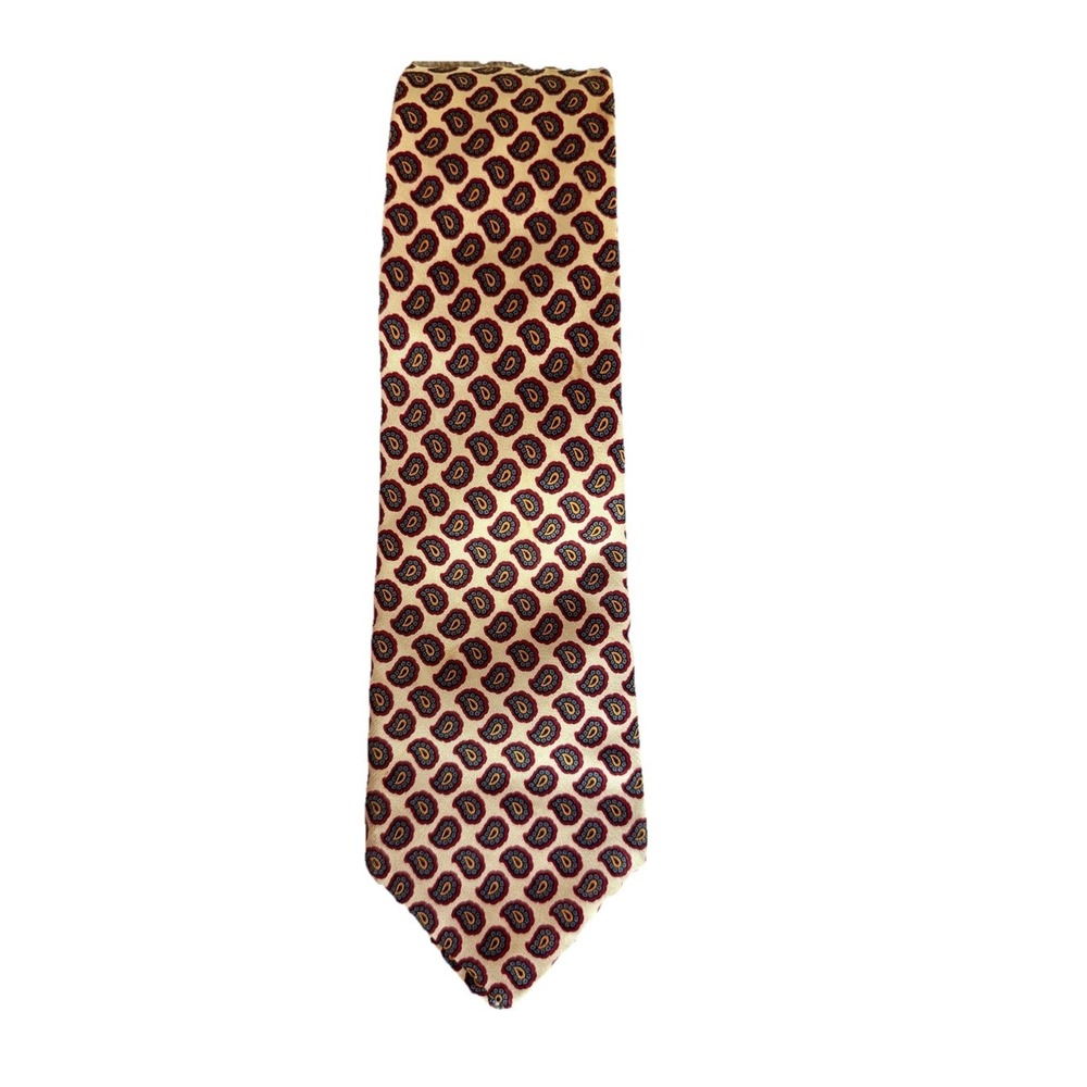 VTG Liberty of London Silk Tie Tan Burgundy Paisley Made in USA Madder Style